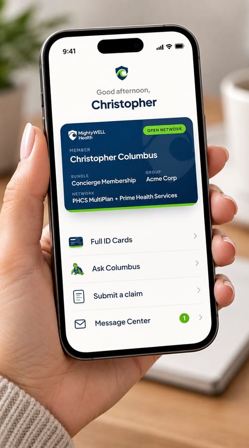 Person using the MightyWELL health app on their smartphone